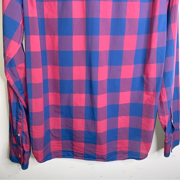 J. Crew Light Weight Size Medium Slim Fit Bold Checkered Shirt in Blue and Pink - Picture 7 of 8